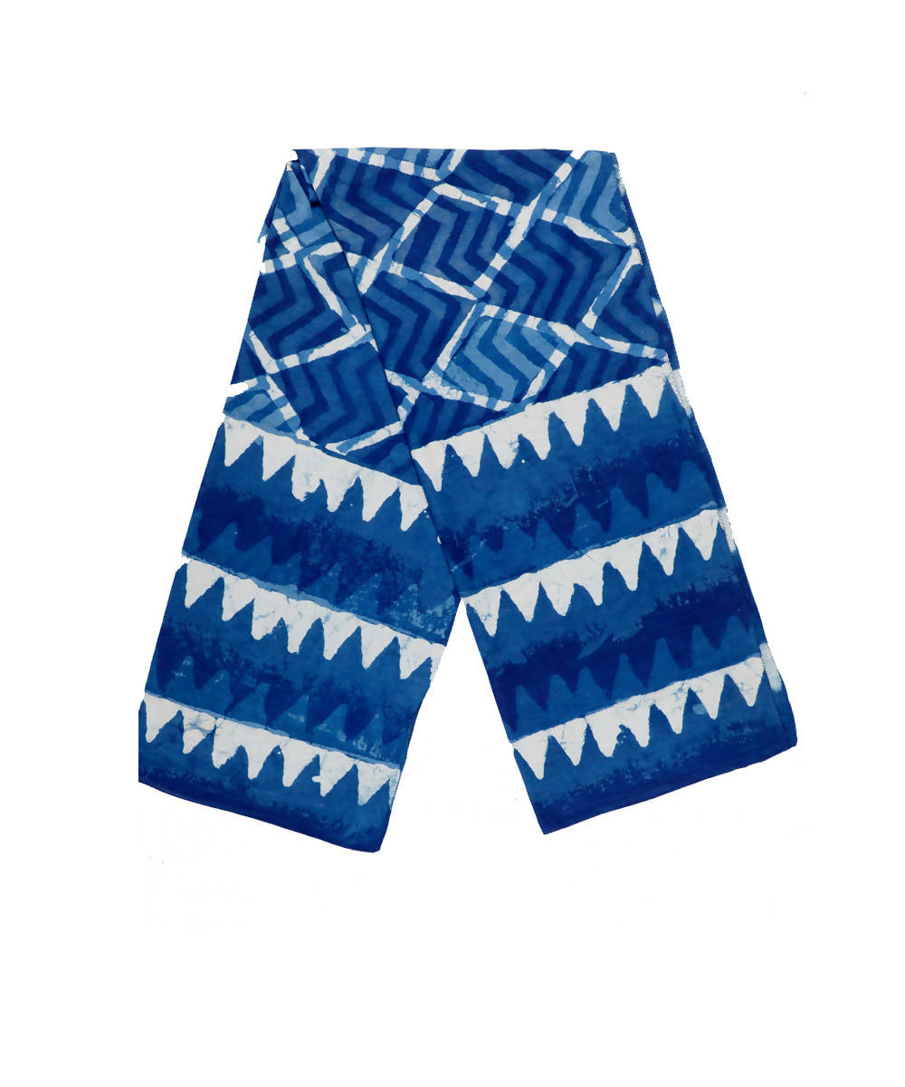 Dabu handblock print blue indigo white modal stole