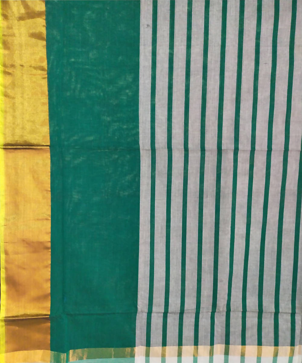 Green and white hand loom cotton venkatagiri saree