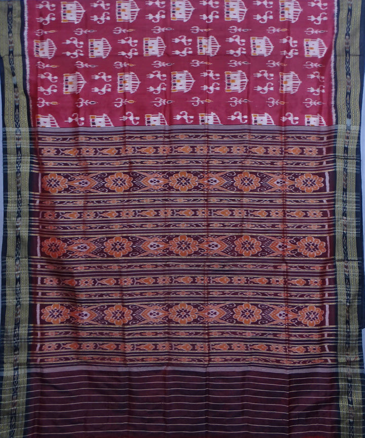 Magenta black handwoven silk khandua saree