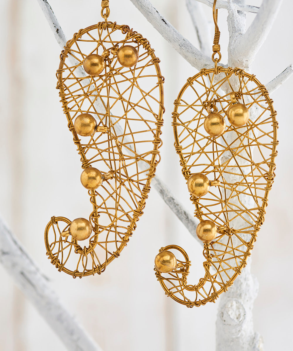 Handcrafted brass dhokra gold paisley earring