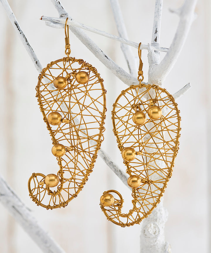 Handcrafted brass dhokra gold paisley earring