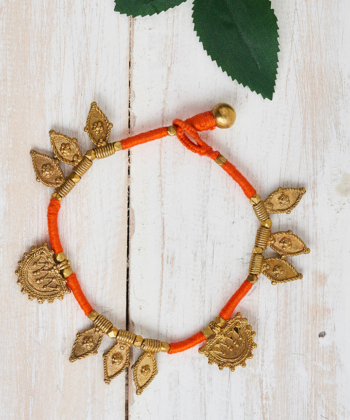 Handcrafted brass dhokra orange thread anklet