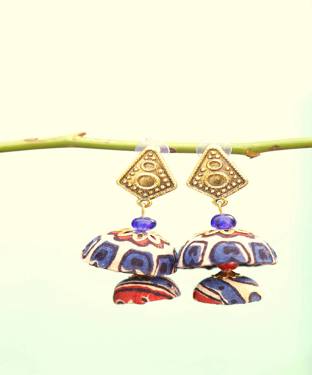creme indigo red double jhumka pattern earring