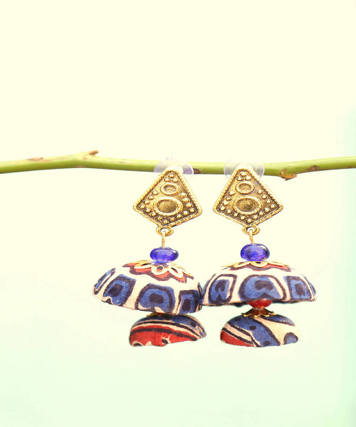 creme indigo red double jhumka pattern earring