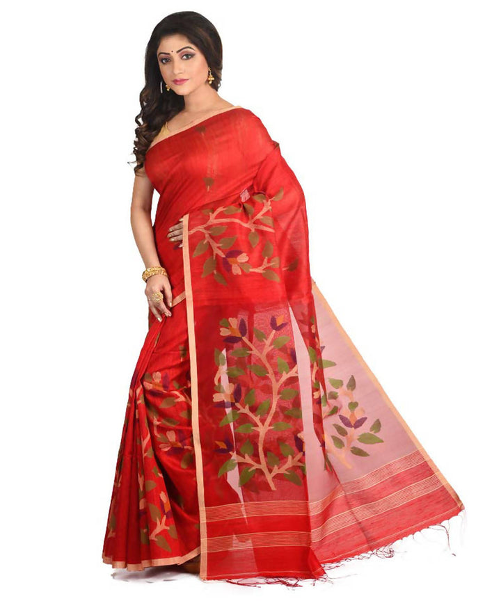Resham shilpi red bengal silk saree with handwoven jamdani work